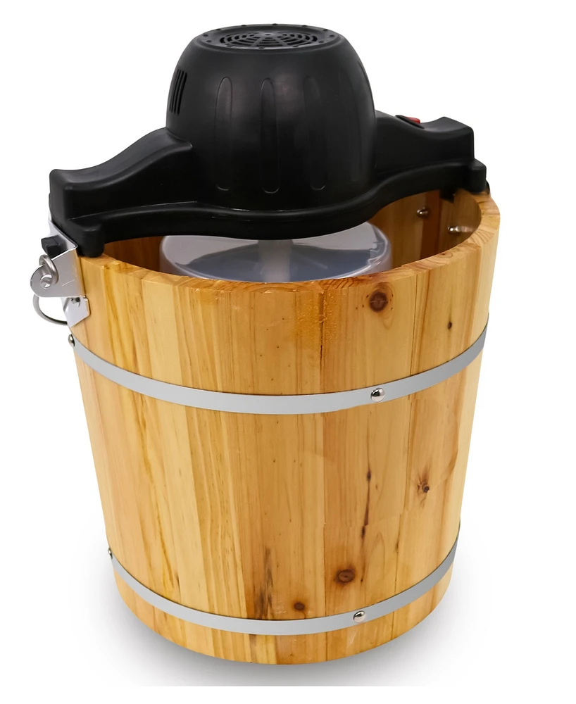 Elite Cuisine 4 Quart Old Fashioned Pine Bucket Electric/Manual Ice Cream Maker