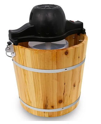 Elite Cuisine 4 Quart Old Fashioned Pine Bucket Electric/Manual Ice Cream Maker