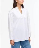 Ellen Tracy Women's Poplin Popover Shirt with Eyelet Sleeves