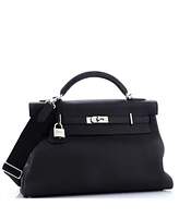 Pre-Owned HERMES 42 Kelly Maxi Handbag Black Togo with Palladium Hardware