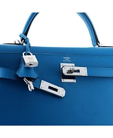 Pre-Owned HERMES Kelly 32 Handbag Blue Epsom with Palladium Hardware