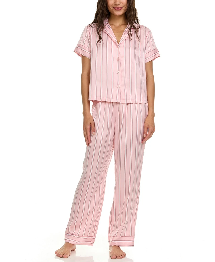 Flora by Nikrooz Women's Nicola Stripe Charm Notch Pajama Set
