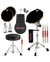 5 Core Drum Throne Adjustable Guitar Stool Padded Seat + Drum Practice Pad Snare Drumming Stand