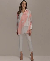 Donna Karan New York Womens Brushstroke Burnout Blouse Slim Leg Pants