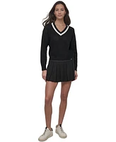 Dkny Sport Women's Open-Knit Mesh Striped V-Neck Sweater