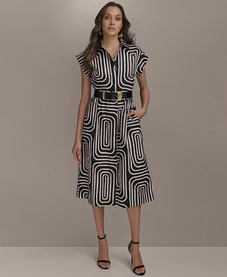 Donna Karan New York Women's Belted Printed Cotton Shirtdress