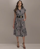 Donna Karan New York Women's Belted Printed Cotton Shirtdress