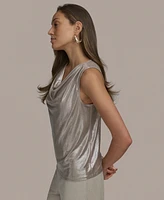 Donna Karan New York Women's Sleeveless Cowlneck Foil Blouse