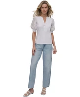 Dkny Jeans Women's Puff-Sleeve Henley Top - Hvq