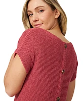 Melissa Paige Women's Button-Back Short-Sleeve Tape-Yarn Sweater