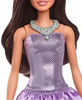 Barbie Fashionistas Doll 234 in Sequined Purple Dress and Silvery Accessories, Brown Hair