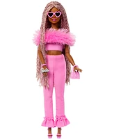 Barbie Deluxe Style Doll 4 in Soft Pink Jumpsuit, Pink and Brown Braided Hair