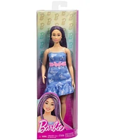 Barbie Fashionistas Doll 231 in Denim Butterfly Dress with Pink Belt, Purple Hair