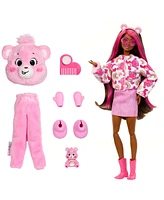 Barbie Cutie Reveal Care Bears Series Doll & Accessories in Cheer Bear Plush Costume, 10 Surprises