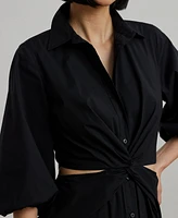 Lauren Ralph Women's Cotton-Blend Bubble-Sleeve Shirtdress