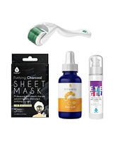 Radiance Boost Bundle: Derma Roller, Vitamin C Serum, Anti-Aging Eye Gel & Charcoal Mask – 4-Step Skincare Set for Youthful Glow