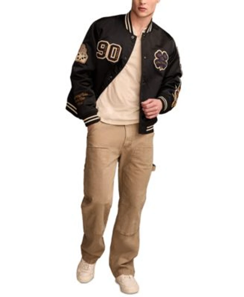 Lucky Brand Mens Embroidered Varsity Jacket Venice Burnout Notch Neck T Shirt Multi Pocket Utility Pants