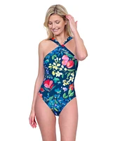 Garden Dream High Neck Twist Halter One-Piece Swimsuit