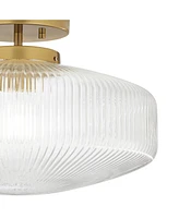 Brianna 16" Modern Semi Flush-Mount Ceiling Light Fixture Kitchen Foyer Hallway Round Warm Brass Finish Ribbed Glass Bedroom Bathroom Entryway Li