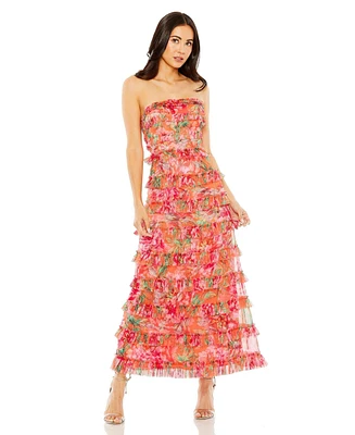 Women's Strapless Micro Ruffle Dress