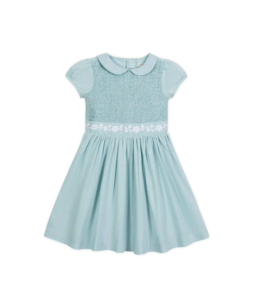 Hope & Henry Girls' Organic Puff Sleeve Smocked Party Dress with Peter Pan Collar, Toddler