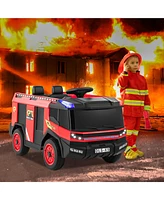 12V Kids Ride on Fire Truck 2-Seater with Remote Control and Water Gun-Red