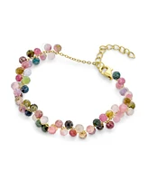 Bling Jewelry Small Wrist Chain Link Bracelet with Rainbow Tourmaline and 18K Gold Plating