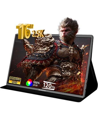 XGaming Portable Monitor 2.5K 2560x1600 Qhd 16 Inch,120Hz Ips Display,16:10 Ultra Wide Screen,Hdmi Usb-c Computer Gaming Monitor for Laptop Mac Phone