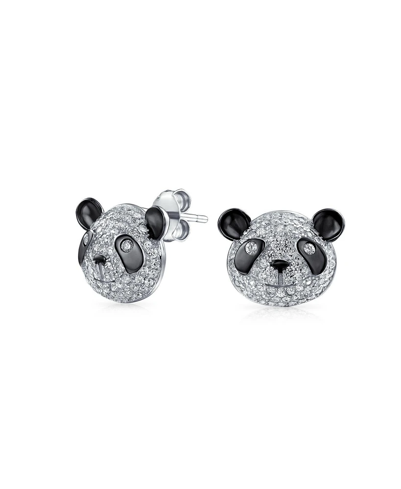 Bling Jewelry Whimsical Cz Stud Earrings: Panda Bear Cubic Zirconia in Sterling Silver