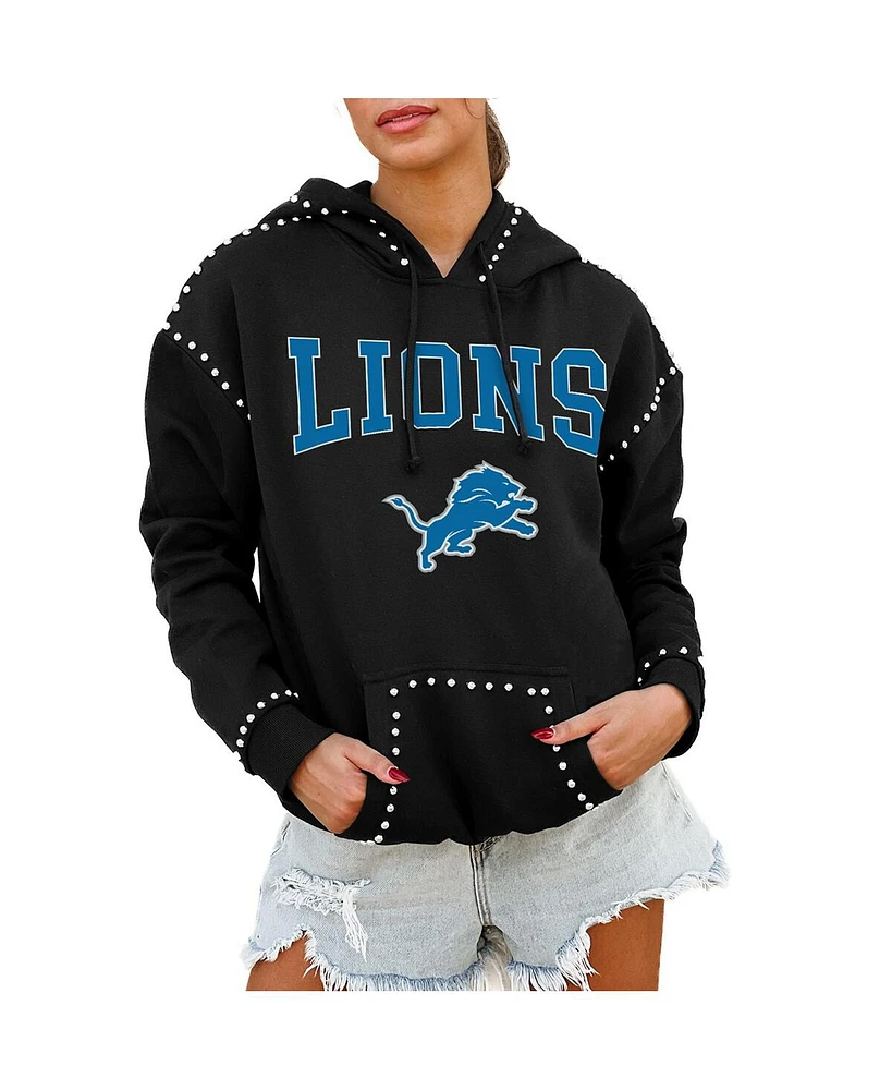 Gameday Couture Women's Black Detroit Lions Catch the Vibe Studded Pullover Hoodie