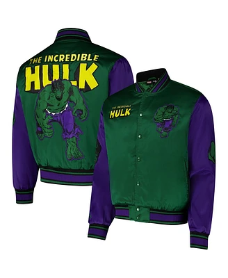 Chalk Line Men's Green The Incredible Hulk Quilted Satin Full-Snap Jacket