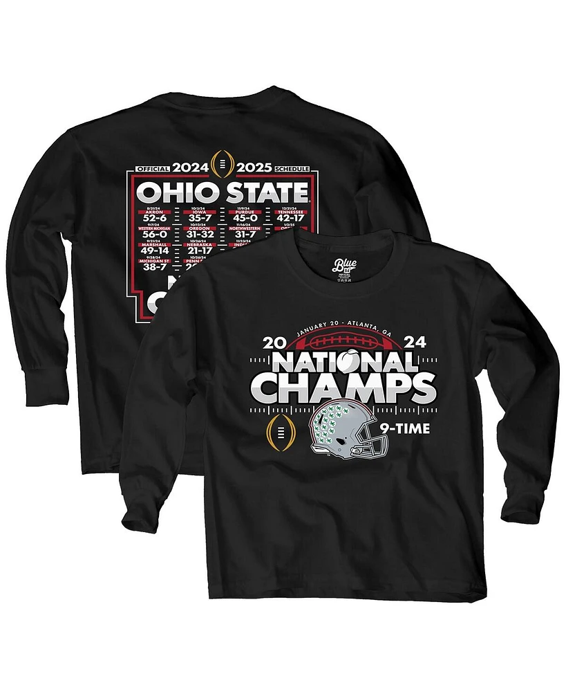 Blue 84 Big Boys and Girls Black Ohio State Buckeyes College Football Playoff 2024 National Champions Schedule Long Sleeve T-Shirt