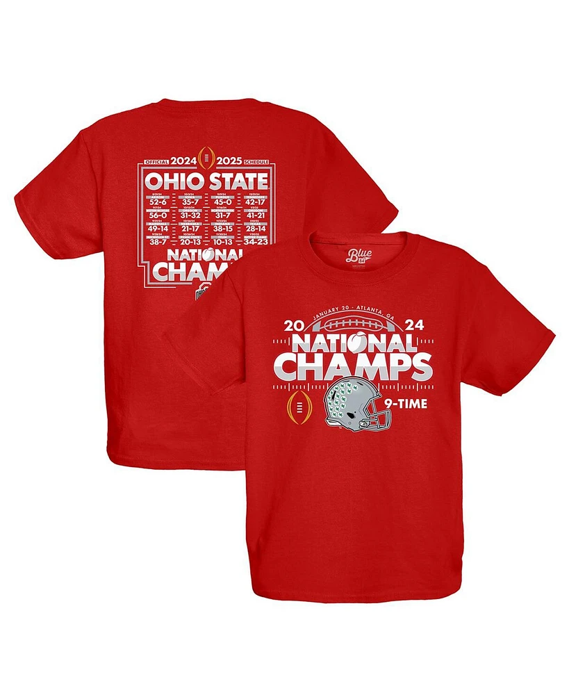 Blue 84 Big Boys and Girls Scarlet Ohio State Buckeyes College Football Playoff 2024 National Champions Schedule T-Shirt