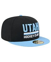 New Era Men's Black/Light Blue Utah Hockey Club Lockup 1st Season 59FIFTY Fitted Hat