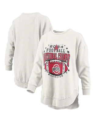 Pressbox Women's White Ohio State Buckeyes College Football Playoff 2024 National Champions Bright Star Melange Sweatshirt