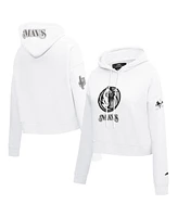 Pro Standard Women's White Dallas Mavericks 2024/25 City Edition Chenille Applique Cropped Pullover Hoodie