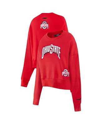 Pro Standard Women's Scarlet Ohio State Buckeyes Sequin Boxy Cropped Pullover Sweatshirt