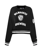 Pro Standard Women's Black Milwaukee Brewers Cultivated-Pearl Cropped Pullover Sweatshirt