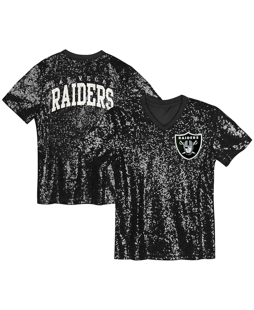Outerstuff Big Girls Black Las Vegas Raider's Wordmark Sequin V-Neck Top