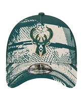 New Era Men's Hunter Green/Cream Milwaukee Bucks Tip Off A-Frame Trucker 9FORTY Adjustable Hat