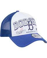 New Era Men's White Los Angeles Dodgers Retro Wordmark 9FORTY A-Frame Trucker Adjustable Hat