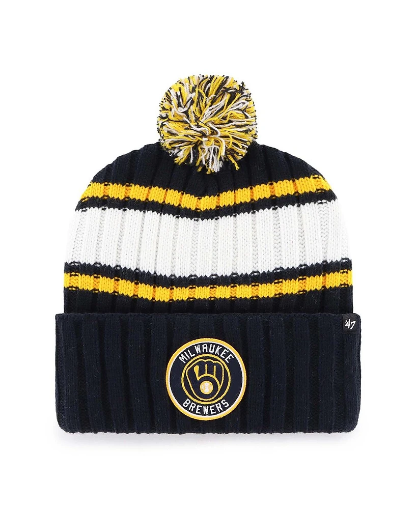 '47 Brand Men's Navy Milwaukee Brewers Plateau Cuffed Knit Hat with Pom