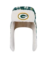 New Era Green Green Bay Packers Sideline Plaid Sherpa Trapper Hat