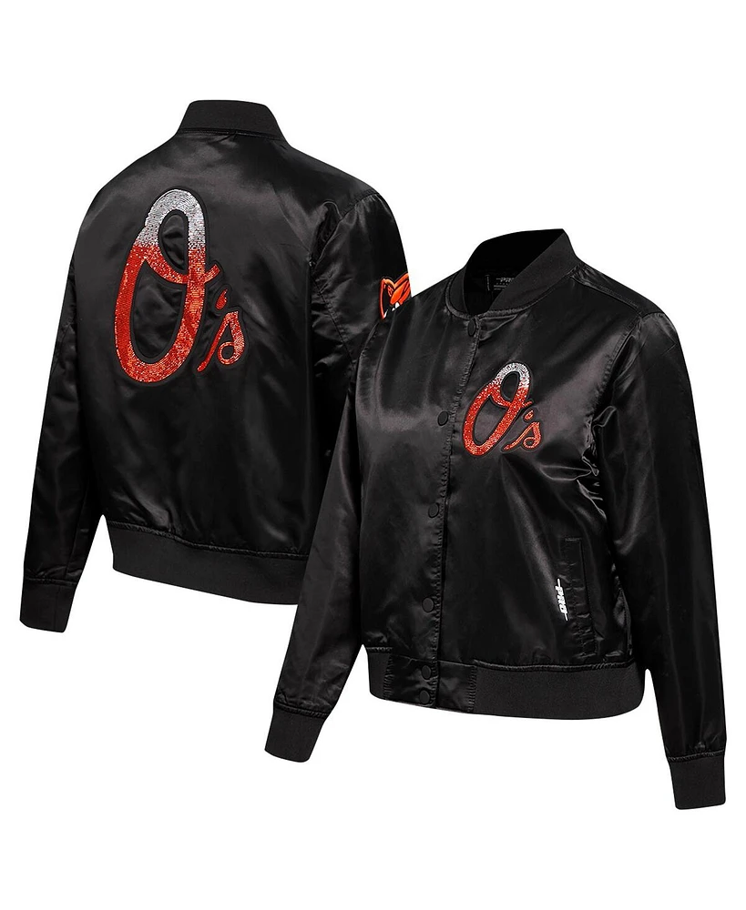 Pro Standard Women's Black Baltimore Orioles Rhinestone Satin Full-Snap Jacket