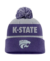 Nike Men's Gray/Purple Kansas State Wildcats Peak Stripe Cuffed Knit Hat with Pom