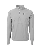 Cutter & Buck Men's Gray New York Yankees Adapt Eco Knit Hybrid Quarter-Zip Pullover Jacket