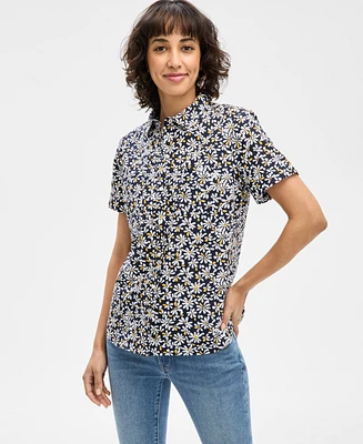 Nautica Jeans Women's Daisy-Print Cotton Camp Shirt