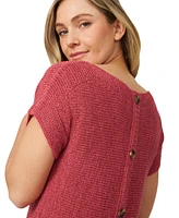 Melissa Paige Petite Buttoned-Back Dolman-Sleeve Tape Yarn Sweater