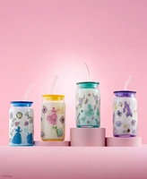 JoyJolt Disney Princess Icon Tumbler Glasses with Lids, Set of 4