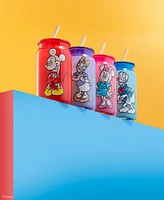 JoyJolt Disney Mickey Mouse Friends Color Sketch Tumbler Glasses with Lids, Set of 4